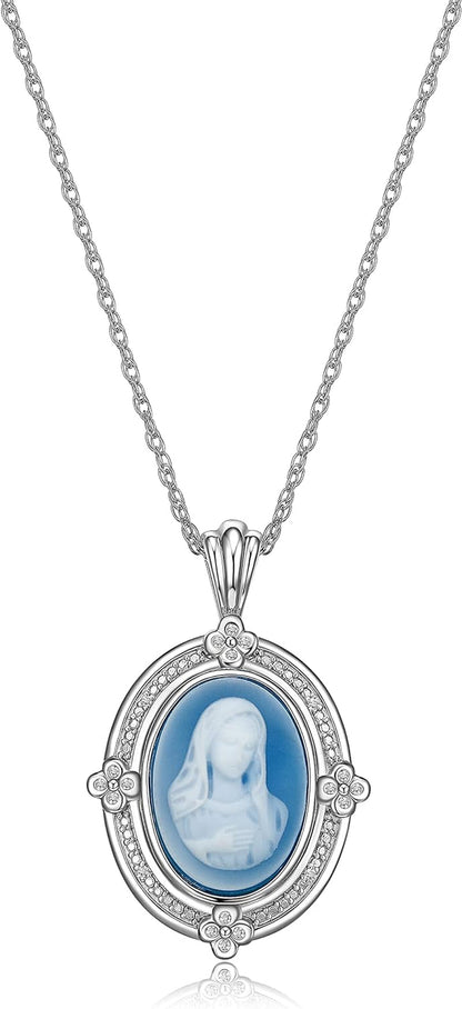 Cameo Sterling Silver Butterfly Necklace, Rhodium Plated Agate Necklaces for Women