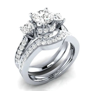 925 Sterling Silver White Sapphire Wedding Ring Set for Women Girl