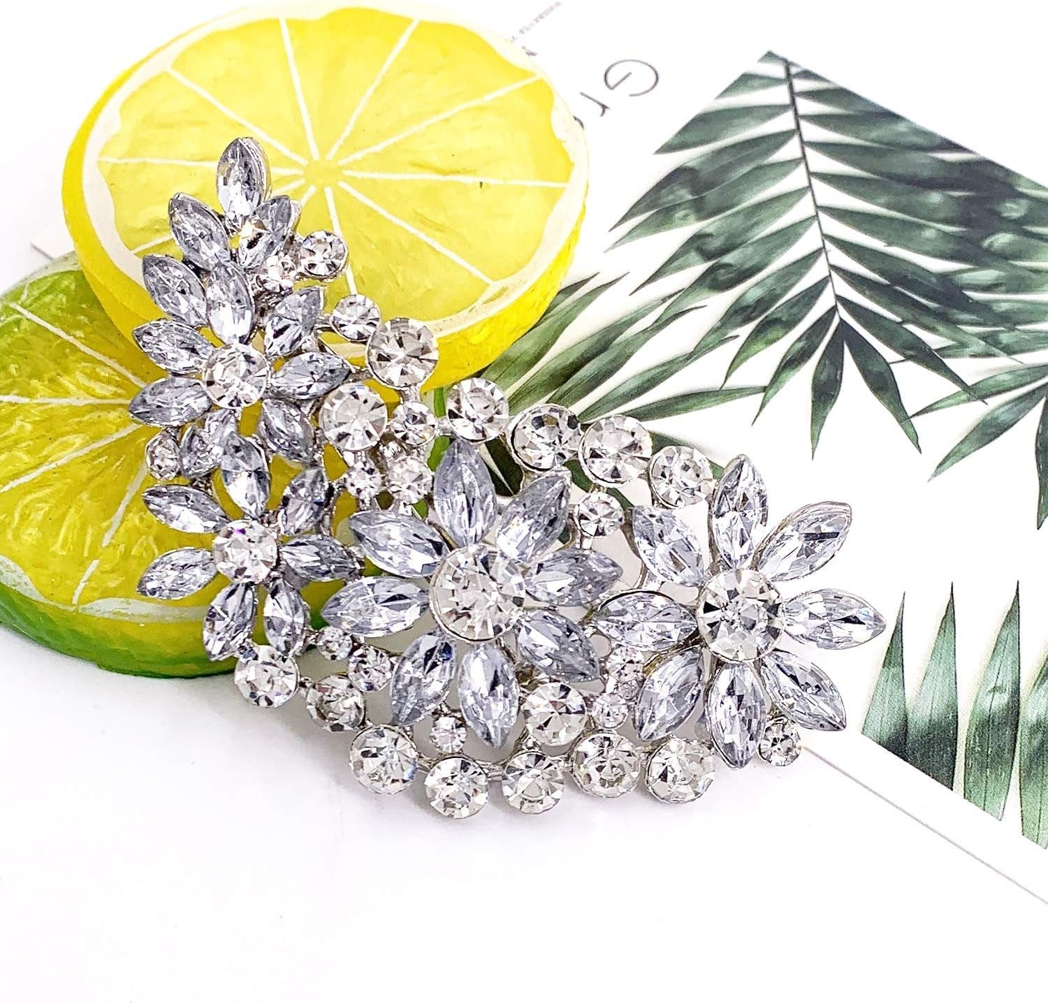 Vintage Austrian Crystal Flower Leaf Bouquet Clusters Large Big Brooch Pin for Women Gold Tone