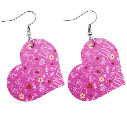 Europe and America 2021 New Valentine'S Day Leather Heart-Shaped Love Red Lips Double-Sided Printing PU Earrings