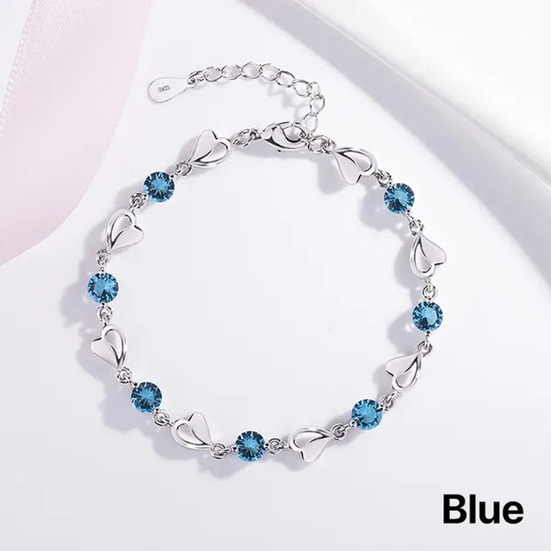 Crystal Bracelets 925 Sterling Silver Fashion Love Heart Zircon Bracelets For Women