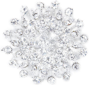 Sparkly Rhinestone Bridal Wedding Bouquet Flower Brooch Pin Silver