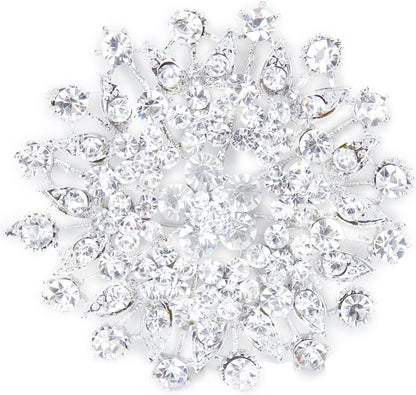 Sparkly Rhinestone Bridal Wedding Bouquet Flower Brooch Pin Silver