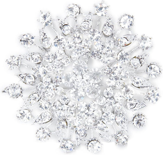 Sparkly Rhinestone Bridal Wedding Bouquet Flower Brooch Pin Silver