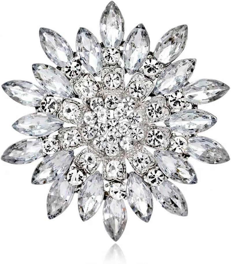 Exquisite Crystal Flower Corsage Bouquet Brooch Pin for Women Girls Rhinestone Floral Lapel Pins Clip Sweater Coat Scarves Dress Suit Badges Brooches Pins Fashion Jewelry Gifts Wedding