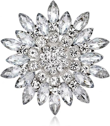 Exquisite Crystal Flower Corsage Bouquet Brooch Pin for Women Girls Rhinestone Floral Lapel Pins Clip Sweater Coat Scarves Dress Suit Badges Brooches Pins Fashion Jewelry Gifts Wedding