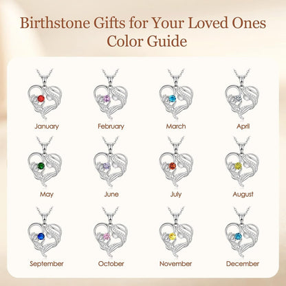 Gift for Mom, Mother and Child Love Heart Pendant Necklace, Mothers Day Gifts for Mom Women 925 Sterling Silver Necklace with Birthstone Necklaces for Mother'S Day Valentines Anniversary Christmas Birthday Gifts for Wife from Husband
