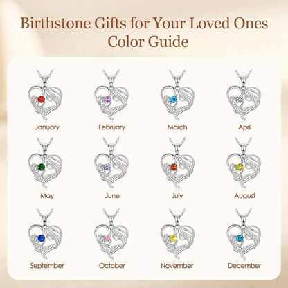 Mothers Day Gifts, Heart Pendant Necklace, Mother and Child Love Heart Pendant Necklace, 925 Sterling Silver Necklace with Birthstone, Mothers Day Valentines Anniversary Birthday Christmas Gifts for Her Women New Step Mom Women Wife Grandma