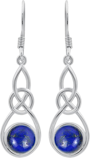 round Shaped Natural Gemstone Earrings for Women, Sterling Silver Celtic Knot Dangle Birthstone Earrings Jewelry Women'S Day Gifts for Mom Wife Sister