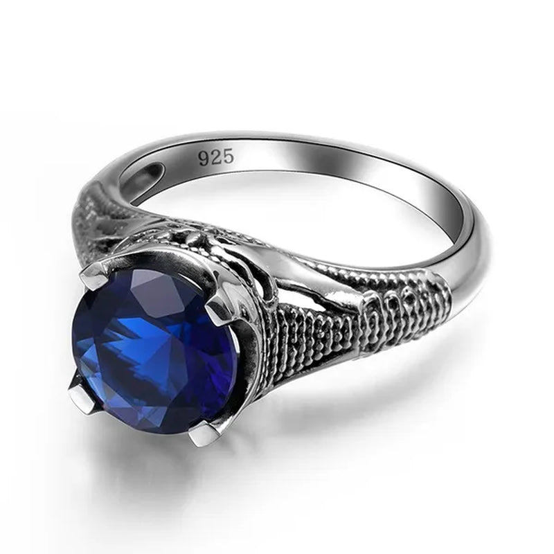 High Quality Fashion 2016 Blue Sapphire Vintage Wedding Ring Antique 925 Sterling Silver for Women Jewelry