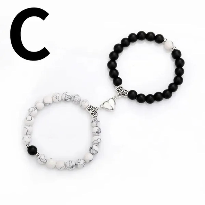 2Pcs Delicate Women'S White Turquoise Frosted Couple Bracelets Heart Shaped Beads Bracelets Hand Woven Adjustable Bracelets Women'S Couple Jewelry Accessories Birthday Party Anniversary Gift