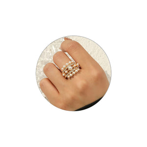 Handmade Pearl Ring Stacking Pearl Statement Rings Adjustable Open Pearl Full Finger Ring Trendy Personality Pearl Cluster Jewelry for Women (C)