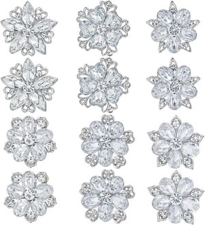 Lot 12Pcs Assorted Crystal Rhinestone Flower Brooch Pin Set for Women DIY Bridal Wedding Bouquet Kit