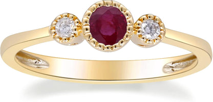 10K Yellow Gold Mozambique Genuine Ruby Ring with Diamonds for Women | Ethically, Authentically & Organically Sourced (Round) Shaped Ruby Hand-Crafted Jewelry for Her | Ruby Ring for Women