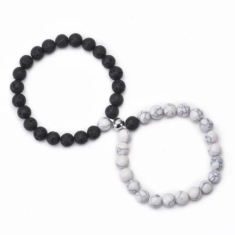 Black Frosted White Turquoise Couple Bracelet Magnet Attraction Beaded Bracelet Set A Pair of Bracelets Fashion Beaded Men's and Women's Bracelets