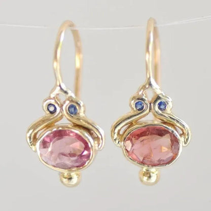 Unique   Blue Sapphire Oval Pink Tourmaline Gemstone Dangle Hook Earrings Women Jewelry Gifts