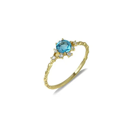 Women Dainty Seablue Sapphire Gemstone Diamond 18k gold plated  plated Rings Wedding Engagement Courtship Ring Accessories