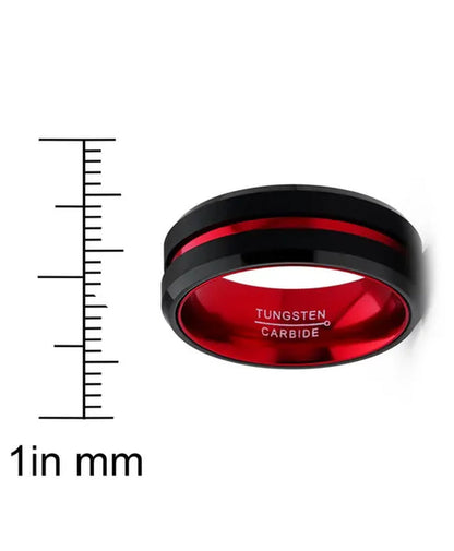 Men's Tungsten Carbide Ring Grooved Wedding Band Color Interior 8MM Blue Red Green Red
