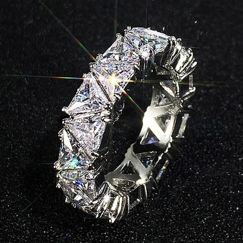 2.0ct Triangle Cut Diamonds Eternity Band Bridal Engagement Rings for Women Wedding Party Jewelry Gift