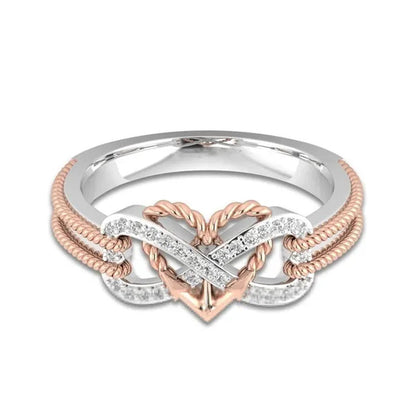 Exquisite 925 Sterling Silver Rings Infinite Love Motif Two-tone Anchor Heart Promise Anniversary Engagement Wedding Jewelry Ring Gift For Women Size 6 - 10