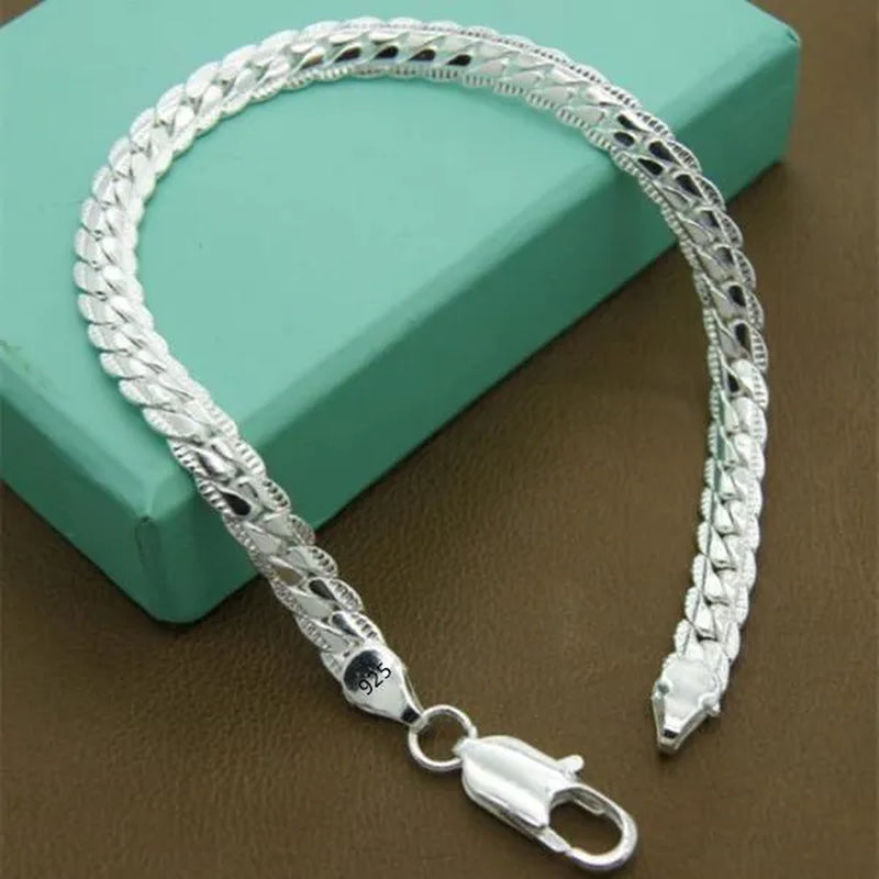 18k Gold/925 Sterling Silver Classic Flat Sideways Chain Bracelets for Women Men's Fashion Party Wedding Jewelry Gifts