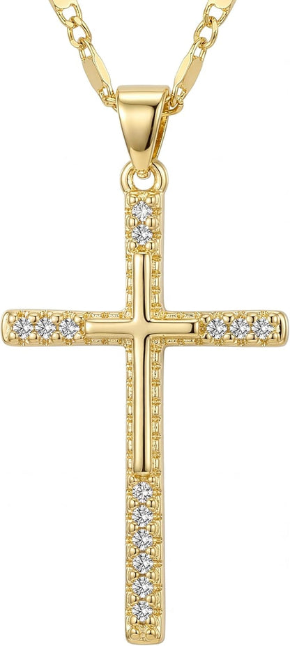 14K Gold Cross Necklace for Women, Dainty Delicate Small Cross Pendant Elegant Gold Trendy Jewelry Luxury Gift for Her, Mom, Wife, Girlfriend Valentines Day Gifts