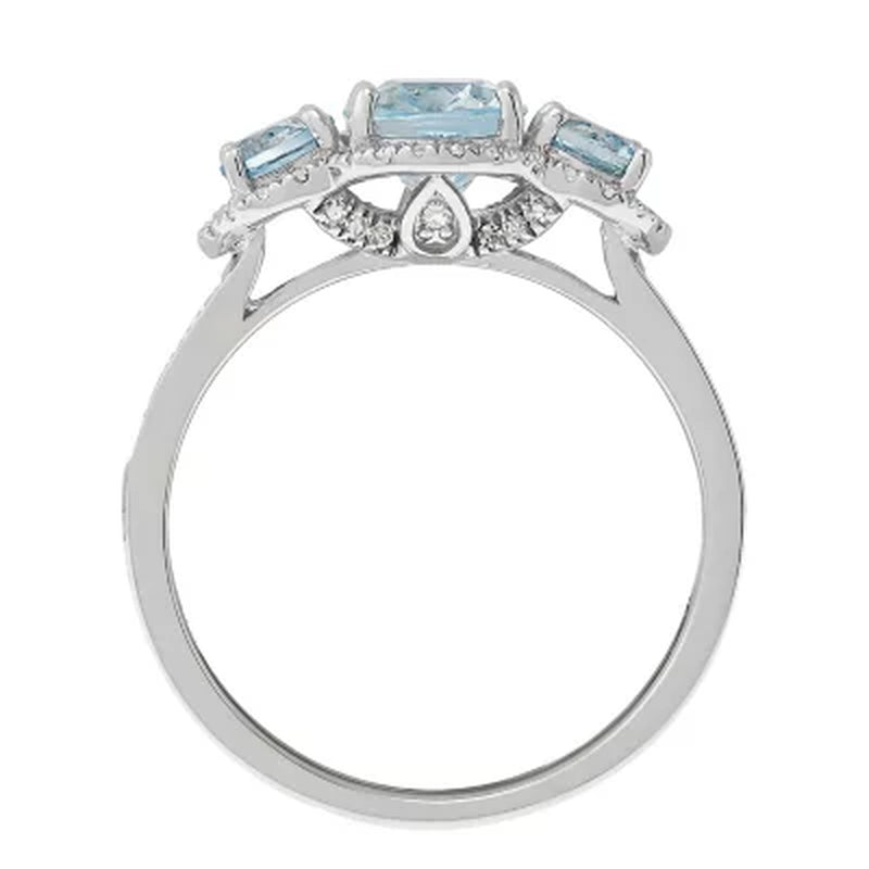 8X6MM Oval Aquamarine Ring with Diamonds in 14K White Gold