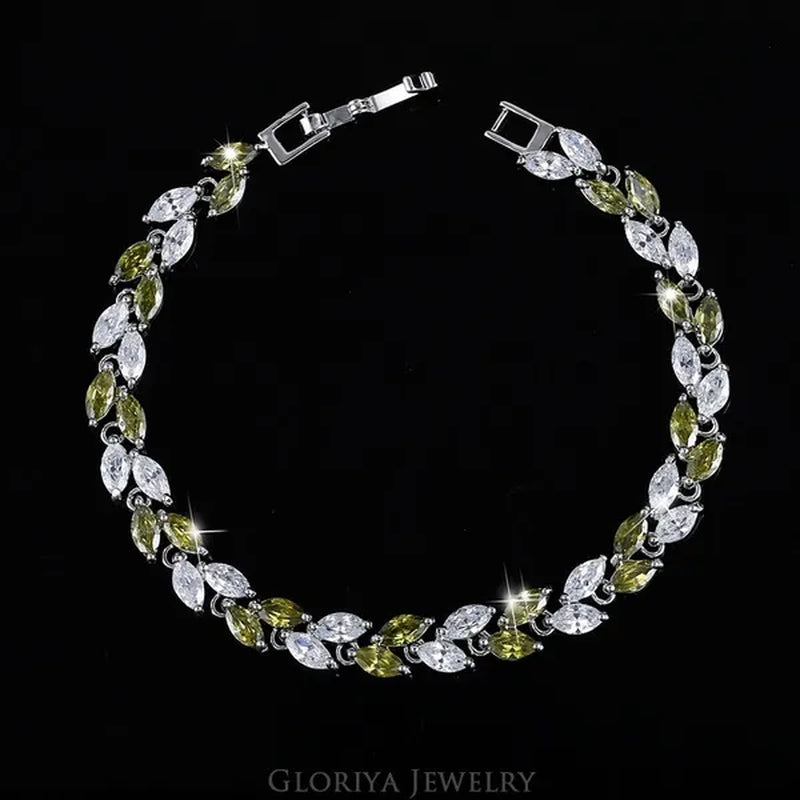 Gloriya Silver Plated Inlay Black and White AAA Grade CZ Crystal Leaf Chain Bracelet Bangle for Women 2024 Fashion Design Fashion Mujer Jewelry