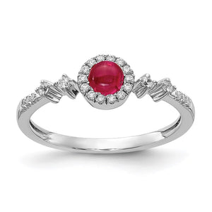 Real 14Kt White Gold Diamond and Cabochon Ruby Halo Ring Size: 7; for Adults and Teens; for Women and Men