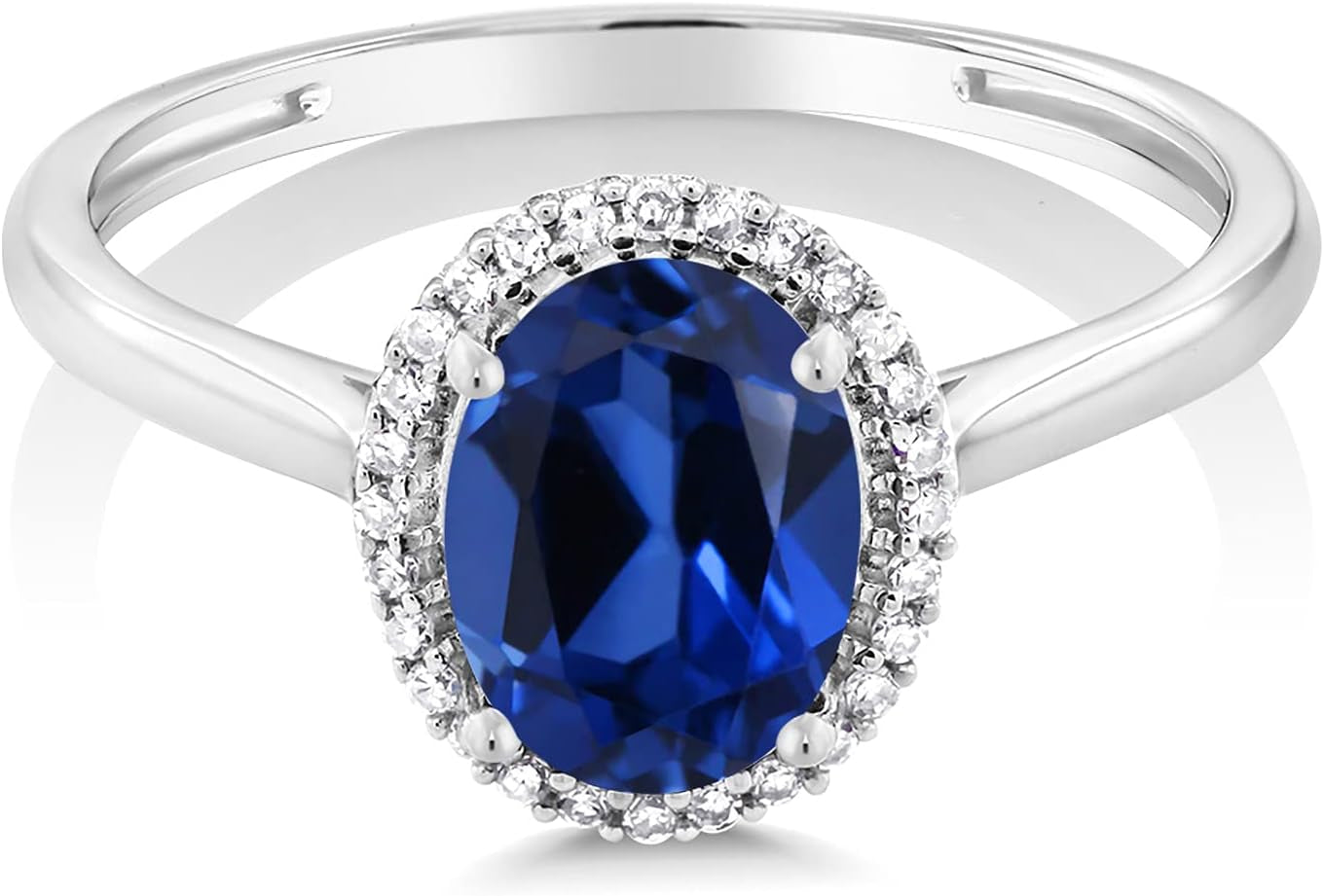 10K White Gold Oval Gemstone Birthstone and White Diamond Halo Engagement Ring | Oval 8X6MM | Wedding Anniversary Promise White Gold Ring for Women