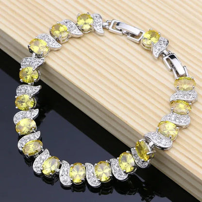Natural 925 Sterling Silver Jewelry Yellow Topaz Jewelry Sets Wedding Women Earrings/Pendant/Necklace/Ring/Bracelets