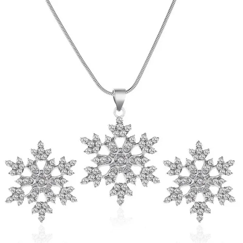 2pcs/set New Set of Jewellery Temperament Simple Full Diamond Snowflake Necklace Snowflake Earrings Valentine's Day Gift