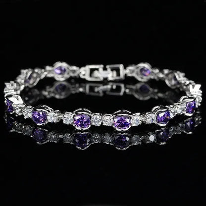 Gloriya High-Grade CZ Evening Party Jewelry For Woman Hand-inlay Round Blue Crystal Silver Plated Tennis Bracelet