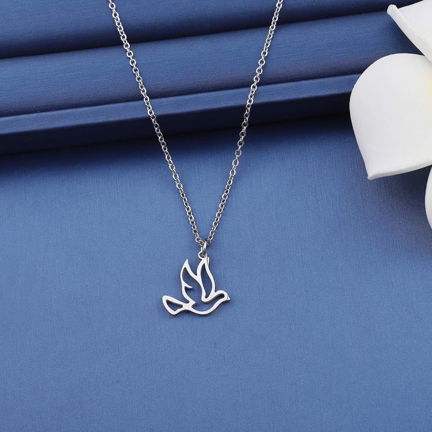 Stainless Steel Soaring Dove Bird Pendant Necklace Bird Jewelry Peace Gift for Her
