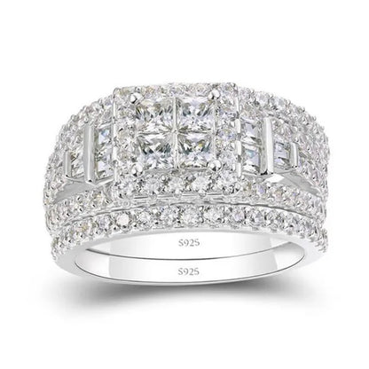 Luxury Fashion Wedding Band Rings for Bridal 925 Sterling Silver Pave Setting White Sapphire Square Diamond Rings Women Engagement Ring Jewelry