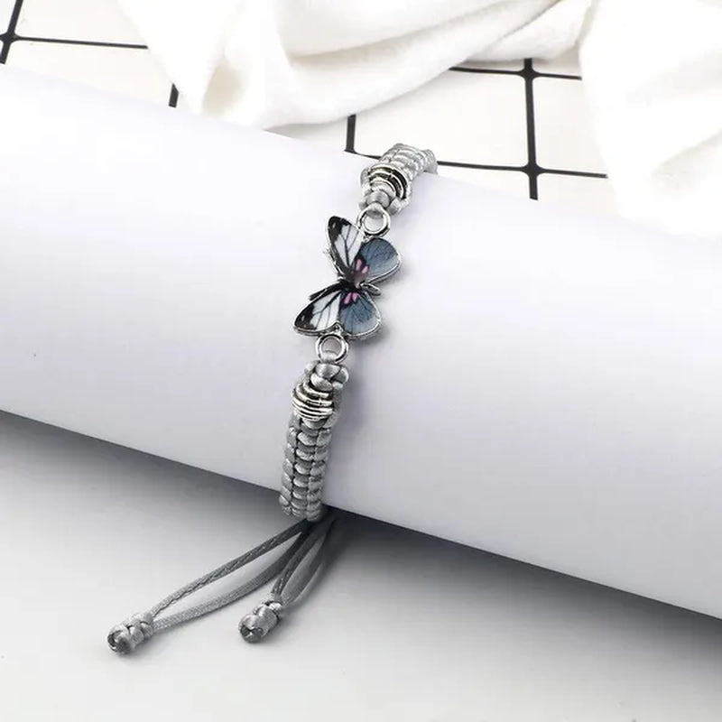 2022 Hot Adjustable Braided String Bracelet for Women Grey Butterfly Pendant Handmade Charm Bangles Fashion Girl Jewelry