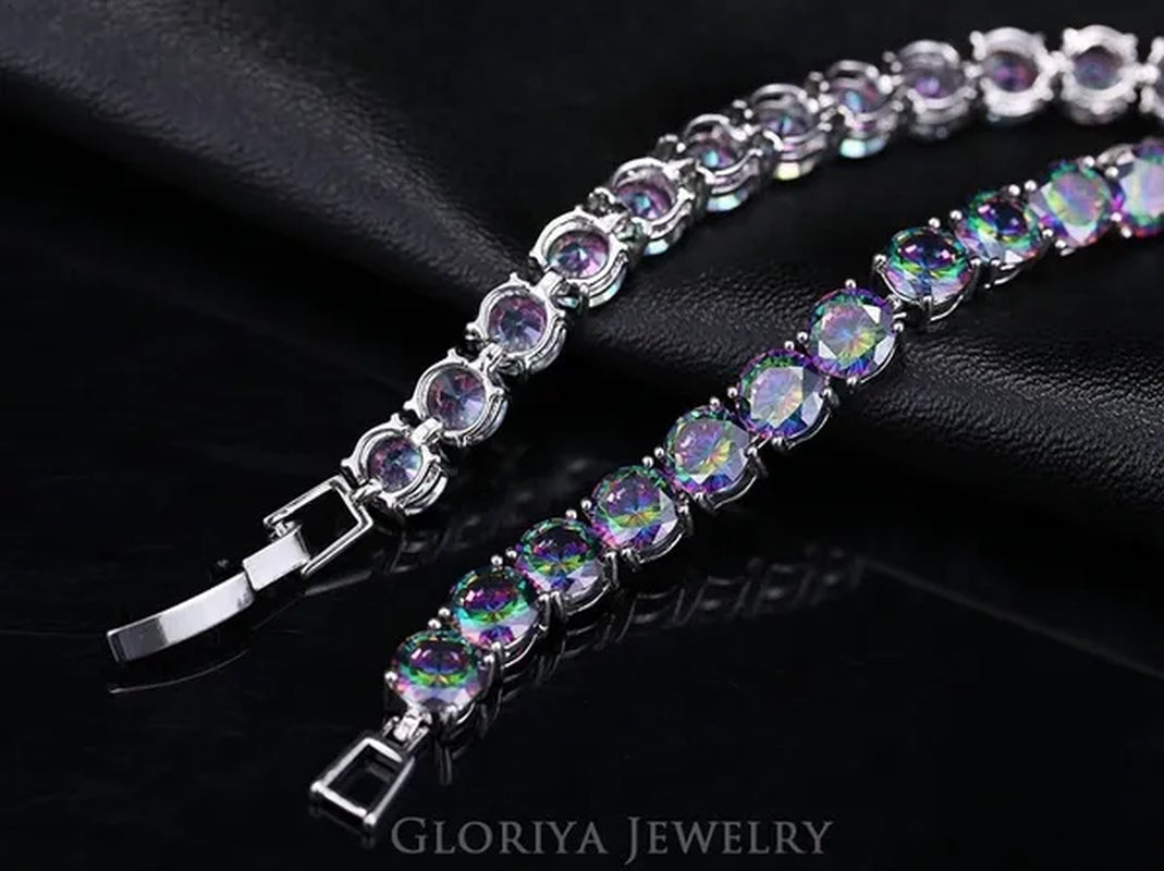 Gloriya Perfect 0.5 Carat Round Cut Mystic Rainbow Crystal Silver Plated Fashion Ladies Tennis Bracelet For Women Jewelry