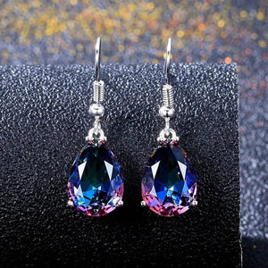 Fashion 925 Sterling Silver Mystic Rainbow Topaz Gemstone Hook Earrings Drop Earrings