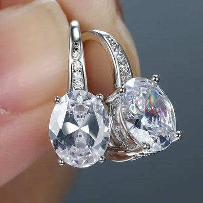 1Pair 925 Sterling Silver 14K White Gold Hoop Earrings New Fashion Oval Cut Aquamarine Amethyst Topaz Sapphire Diamond Earrings Drop Dangle Earrings Gift