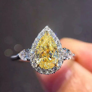 Luxury Natural Gemstones Topaz Sapphire Birthstone 925 Sterling Silver Bride Wedding Engagement Water-Drop Diamond Ring Gifts