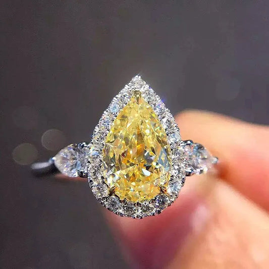 Luxury Natural Gemstones Topaz Sapphire Birthstone 925 Sterling Silver Bride Wedding Engagement Water-Drop Diamond Ring Gifts