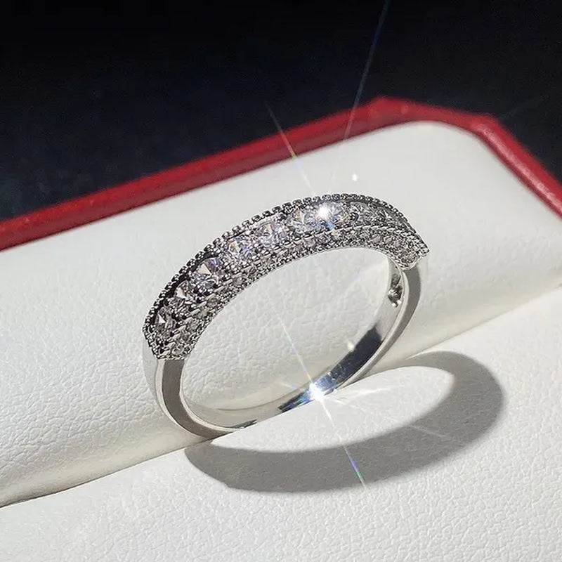 Women Ring 925 Sterling Silver Plated Micro Inlay Cubic Zirconia Ring Bridal Romantic Wedding Eternity Jewelry Anniversary Gift