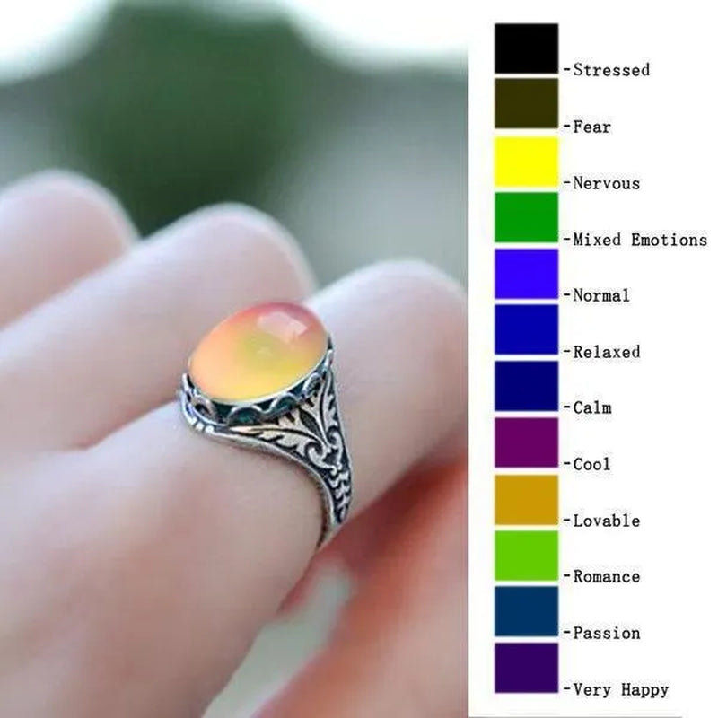 Retro Ring for Women Inlaid with Temperature-sensitive Change of The Color of The Main Stone Atural Stone Gemstone Ring Wedding Party Jewelry Accessories Gift