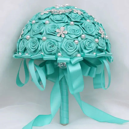 24Cm 10 Styles Can Choose Royal Blue Silver Brooch Wedding Bouquets Silk Rhinestone Artificial Rose Flowers Bridesmaid Mariage Bouquets Wedding Accessories W125