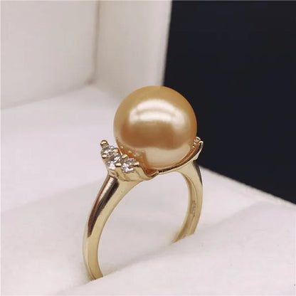 South Sea Gold Mother-of-Pearl Pearl Ring Bracelet Seawater Pearl Round 925 Sterling Silver Diamond Open Ring Female