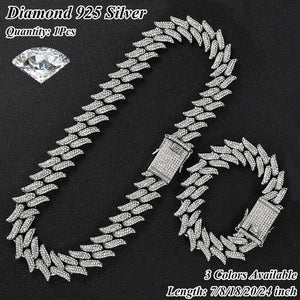 New Fashion Jewelry 925 Silver/Gold/Rose Gold Plated Men Cuban Miami Link Necklace Stainless Steel Diamond Silver Chain Necklace or Bracelet 7/8/18/20/24 Inches 1Pcs