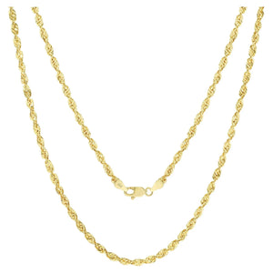10K Yellow Gold 3Mm Diamond Cut Rope Chain Lightweight Necklace, Mens Womens Jewelry 16" - 30"