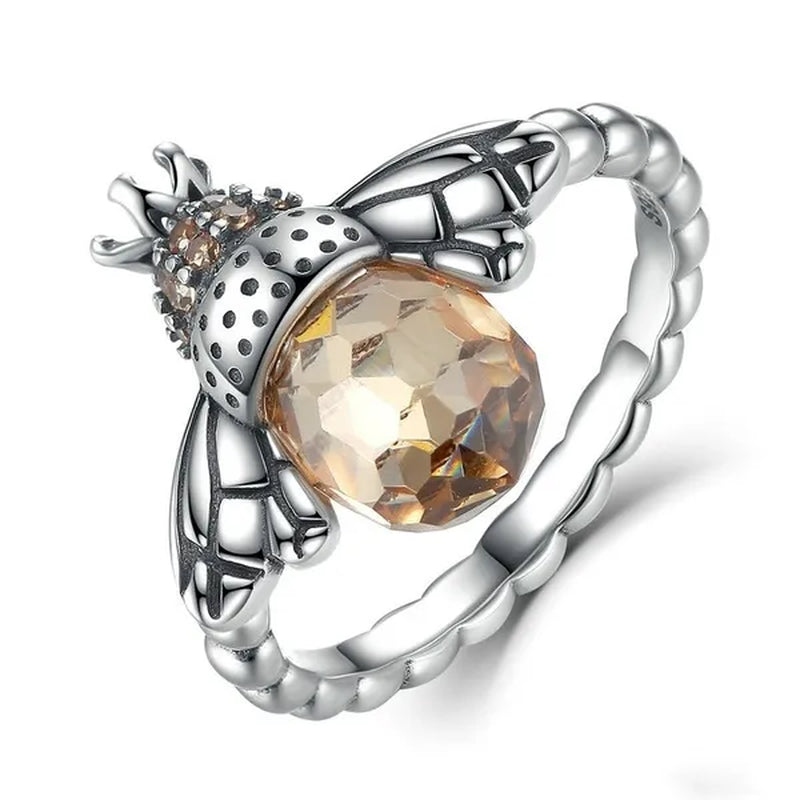 Popular Elegant Bee Design Gemstone Topaz Pendant Necklace/Earring/Ring/Bracelet 925 Silver Jewelry Set Mother'S Day Gifts