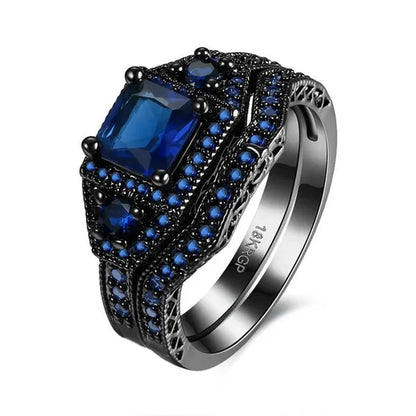 TWO Rings Black Couple Rings 316L Sainless Steel Men'S Rings Princess Cut 5Mm Sapphire Women'S Wedding Ring Sets