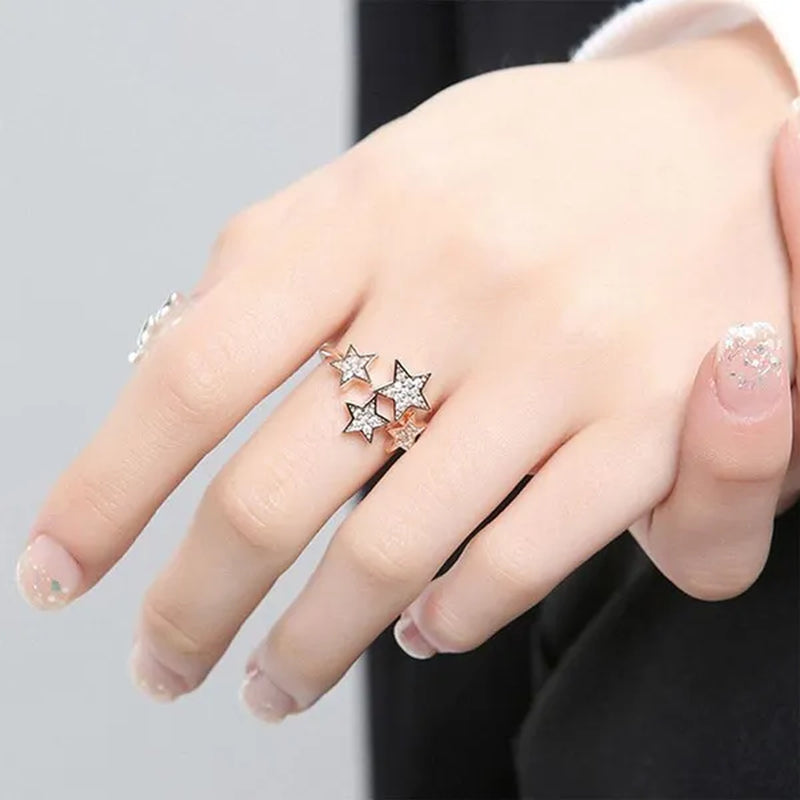 Trendy Women Open Ring Diamond Star Rings For Bridal Wedding Adjustable Rings